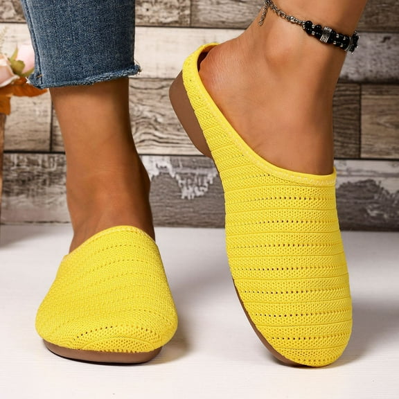 WoMen's Slipper with Memory Foam Fluffy Soft Warm Slip Fashion Casual Spring And Summer Style Flying Mesh Breathable Solid Color Round Toe Closed Toe One-Foot Low-Heeled Slippers