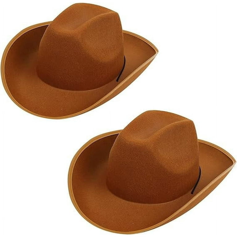 Wowstyle 2 Pack Cowboy Hats for Adults, Brown Felt  display picture 1