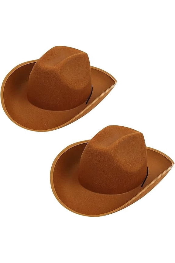 2 Pack Cowboy Hat for Women Men DIY Western Cowgirl Hats Plain Felt Dress-up Play Costume Party Hat Adjustable Strings Valentine's Day Gift, Brown