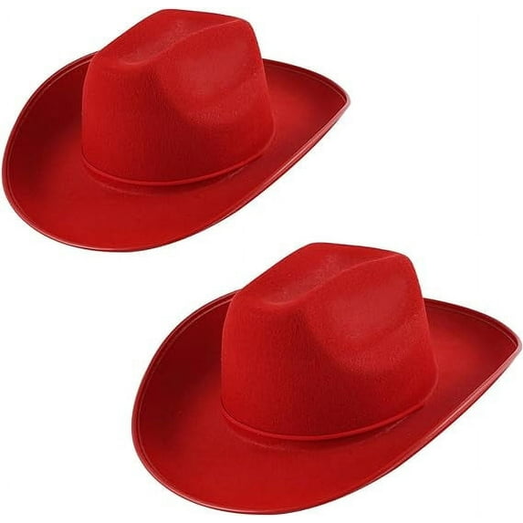 WoWstyle 2 Pack Cowboy Hat for Women Men DIY Western Cowgirl Hats Plain Felt Dress-up Play Costume Party Hat Adjustable Strings Valentine's Day Gift, Red