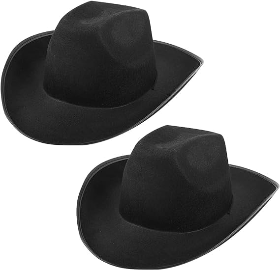 WoWstyle 2 Pack Cowboy Hat for Women Men DIY Western Cowgirl Hats Plain Felt Dress-up Play Costume Party Hat Adjustable Strings Valentine's Day Gift, Black