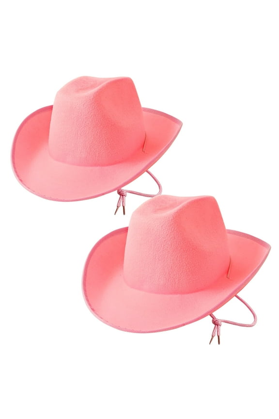 2 Pack Cowboy Hat for Women Men DIY Western Cowgirl Hats Plain Felt Dress-up Play Costume Party Hat Adjustable Strings Valentine's Day, Pink