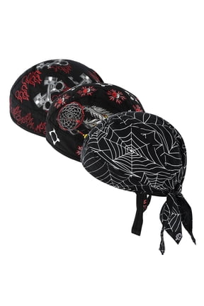 3 Pack Do Rags for Men Skull Cap Bandana Hat Breathable Helmet Linner Beanie (Type A)