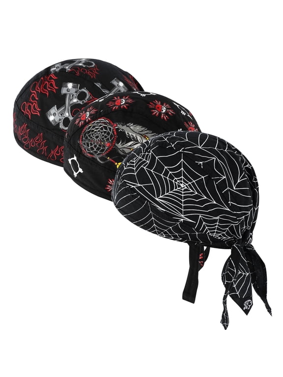 3 Pack Do Rags for Men Skull Cap Bandana Hat Breathable Helmet Linner Beanie (Type A)