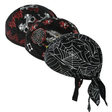 WoWstyle 3 Pack Do Rags for Men Skull Cap Bandana Hat Breathable Helmet Linner Beanie  (Type A)