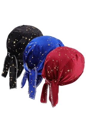 3 Pcs Do Rags for Women Skull Cap Durag Fashion Print Sequin Headwraps Beanie Head Scarf Sweat Doo Rags Helmet Liner Cycling Sports Bandana