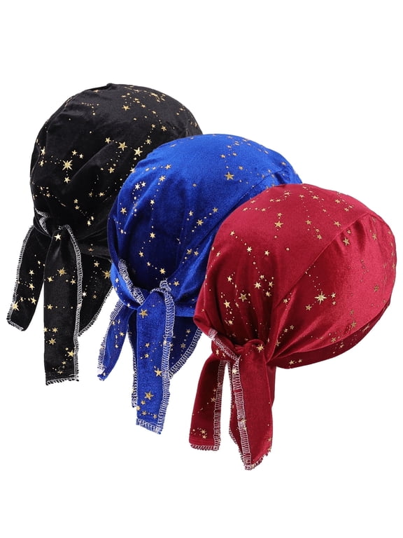 3 Pcs Do Rags for Women Skull Cap Durag Fashion Print Sequin Headwraps Beanie Head Scarf Sweat Doo Rags Helmet Liner Cycling Sports Bandana