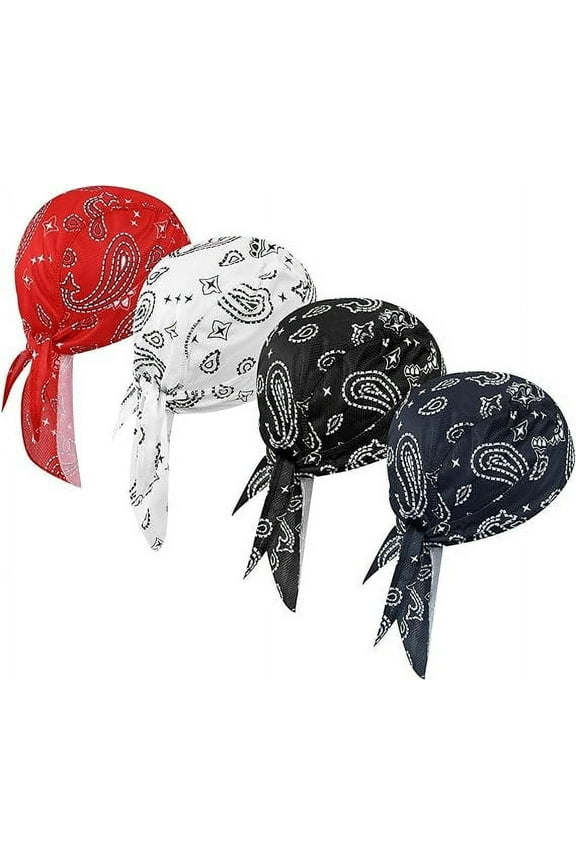 4 Pcs Do Rags Skull Caps for Men Fashion Sweat Wicking Helmet Liner Beanie Breathable Motorcycle Cycling Sports Cap Welding Cap Pirate Hat Valentine's Day Gift