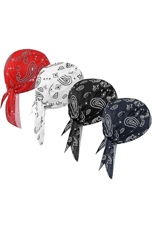 4 Pcs Do Rags Skull Caps for Men Fashion Sweat Wicking Helmet Liner Beanie Breathable Motorcycle Cycling Sports Cap Welding Cap Pirate Hat Valentine's Day Gift