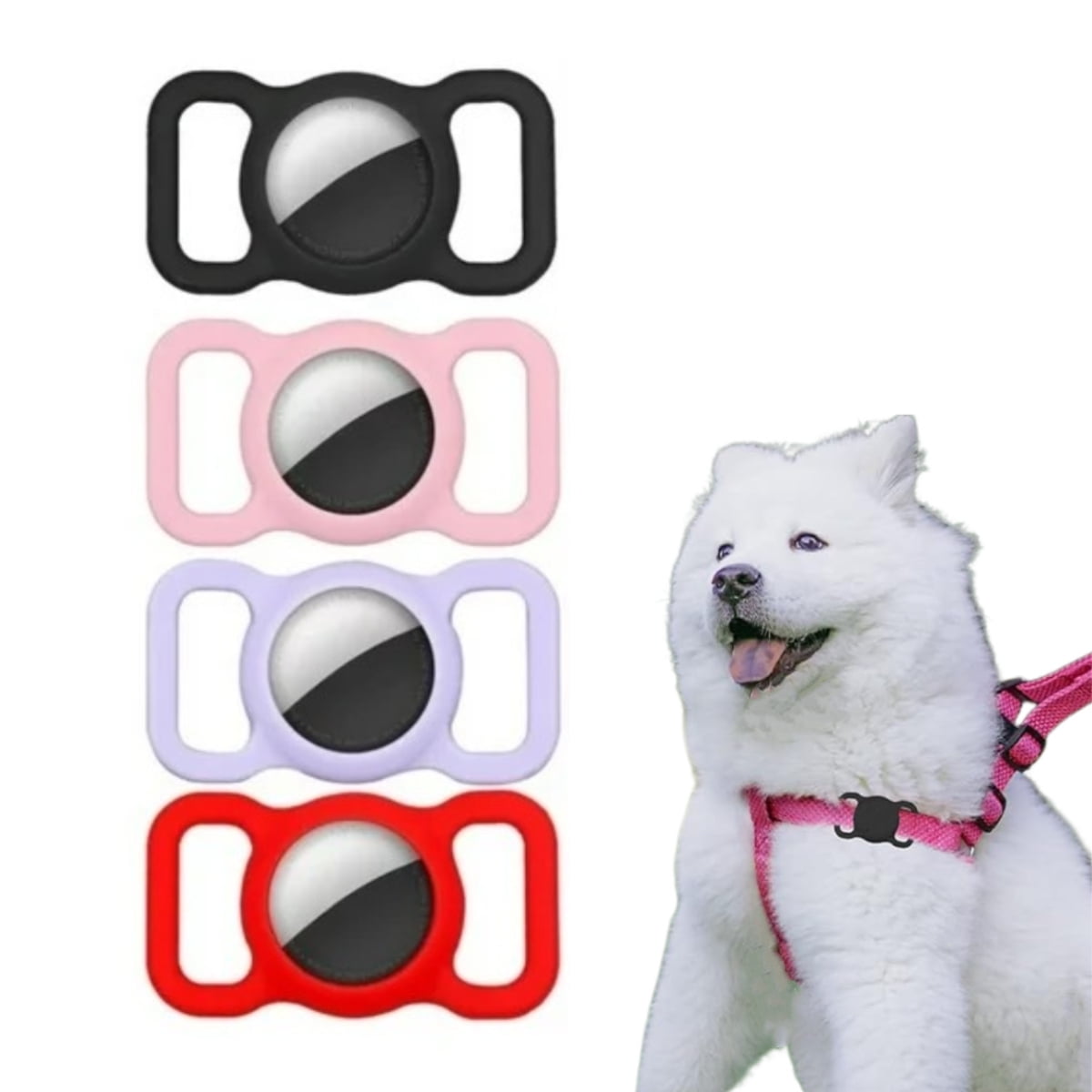 WoWstyle Airtag Dog Collar Holder, Silicone GPS Tracking Accessories Protective Cat Collar (4 Pack)