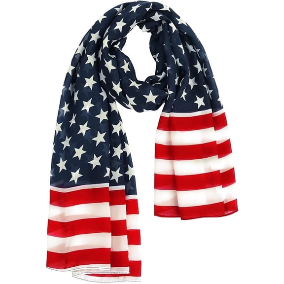 Wowstyle American Flag Scarf, Soft Chiffon USA Patriotic Scarf for Women Men, Fade-Resistant 4th of July Scarf for Patriotic Gifts & Holiday