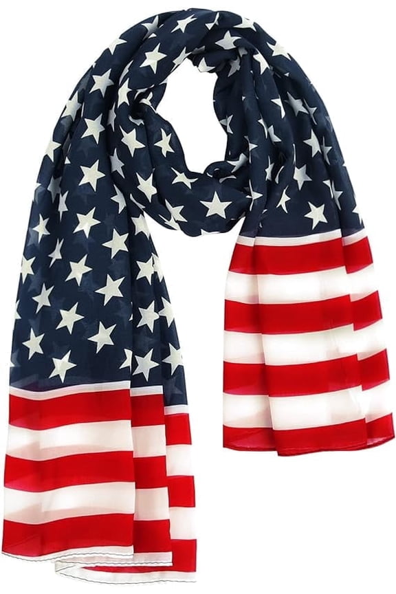 American Flag Scarf, Soft Chiffon USA Patriotic Scarf for Women Men, Fade-Resistant 4th of July Scarf for Patriotic Gifts & Holiday
