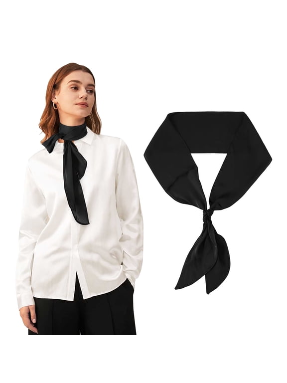 Solid Color Long Neckerchief Multifunctional Neck Scarf Pure Skinny Scarf Necktie for 50's Costume Party Wedding Cosplay Accessory, Black