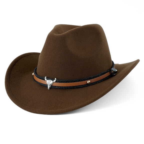 WoWstyle Brown Cowboy Hat for Adult Men Women Cowgirl Hat with Adjustable Leather Hat Band Western Cattleman Cowboy Rodeo Outfit for Outdoor Activities, Parties, Farm-Related Events, Music Festivals