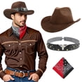 thumbnail image 1 of WoWstyle Brown Cowboy Hat & Bandana Set for Men Women, Fashion Western Cowboy Hat Wide Brim Fedora Hat with Buckle Belt Valentine's Day, 1 of 11