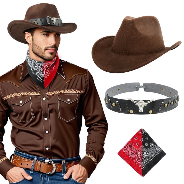 Wowstyle Brown Cowboy Hat, Unisex Felt Wide Brim Fedora with  display picture 1