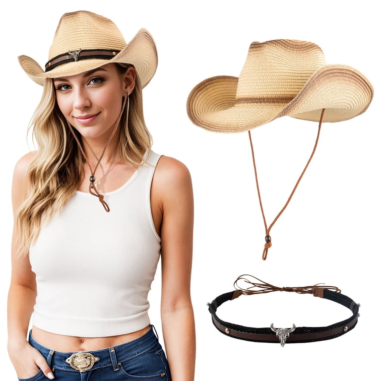 WoWstyle Cowgirl Hat for Women Men, Western Straw Cowboy  display picture 3