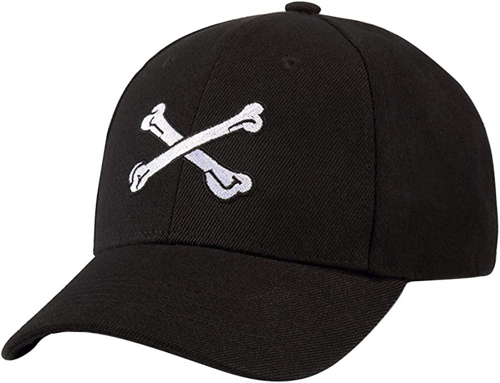 WoWstyle Embroidered Cross Bones Baseball Cap Plain Black Curved Brim