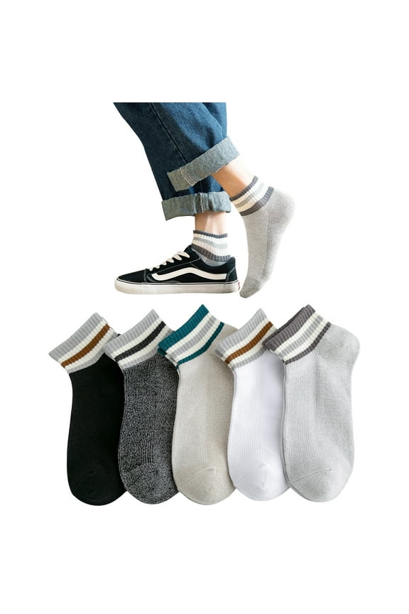 Men's Ankle Socks Low Cut Stripe Cushioned No Show Athletic Moisture Wicking Size 5-10 Socks for Men 5 Pairs