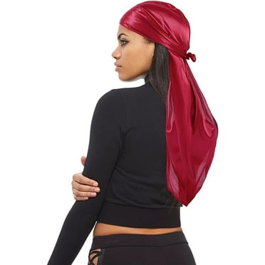 WoWstyle Silk Durag For Men Women Solid Satin Doo Rags Beanie 360 Wave Skull Cap Silky Bandana Turban Headwrap (Wine)