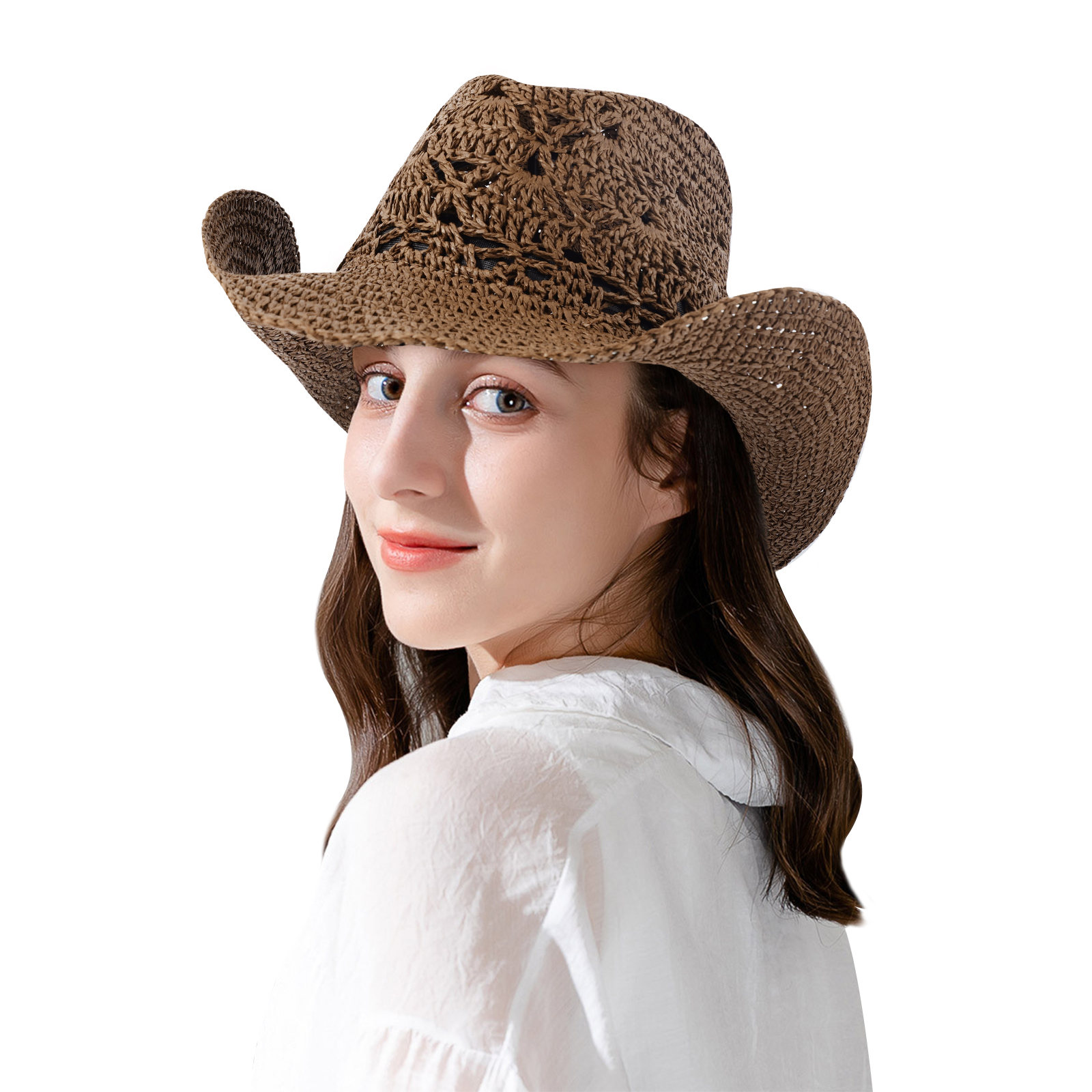 Esafio Straw Cowboy Hat Band Shapeable Brim Beach Cowgirlbeige 6393