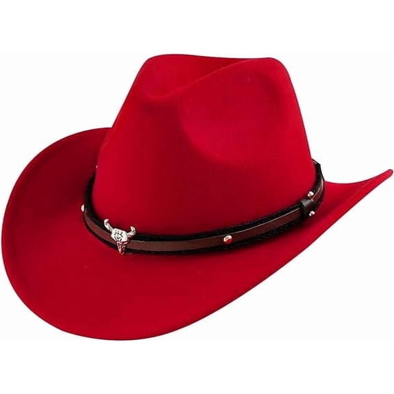 Wowstyle Lightweight Wide Brim Cowboy Hat for Men Women — Cattleman Western Fedora Hat Adjustable Vegan Leather Band Breathable Red Cowgirl Hat for Rodeo, Country Concert, Halloween Costume