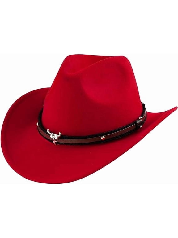 Lightweight Wide Brim Cowboy Hat for Men Women — Cattleman Western Fedora Hat Adjustable Vegan Leather Band Breathable Red Cowgirl Hat for Rodeo, Country Concert, Halloween Costume