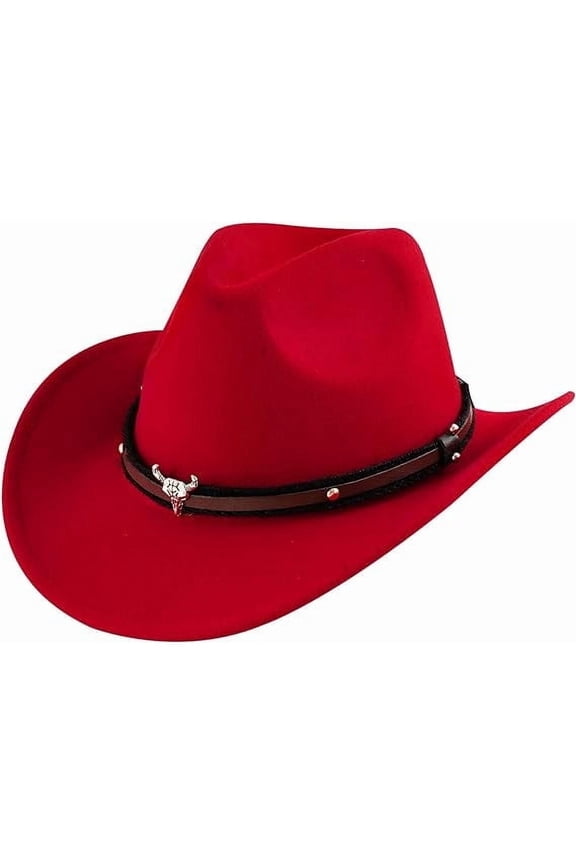 Unisex Western Cowboy Hat Faux Fur Felt Cowgirl Hats American Fedora Hats Outdoor Wide Brim Rodeo Hat with Strap