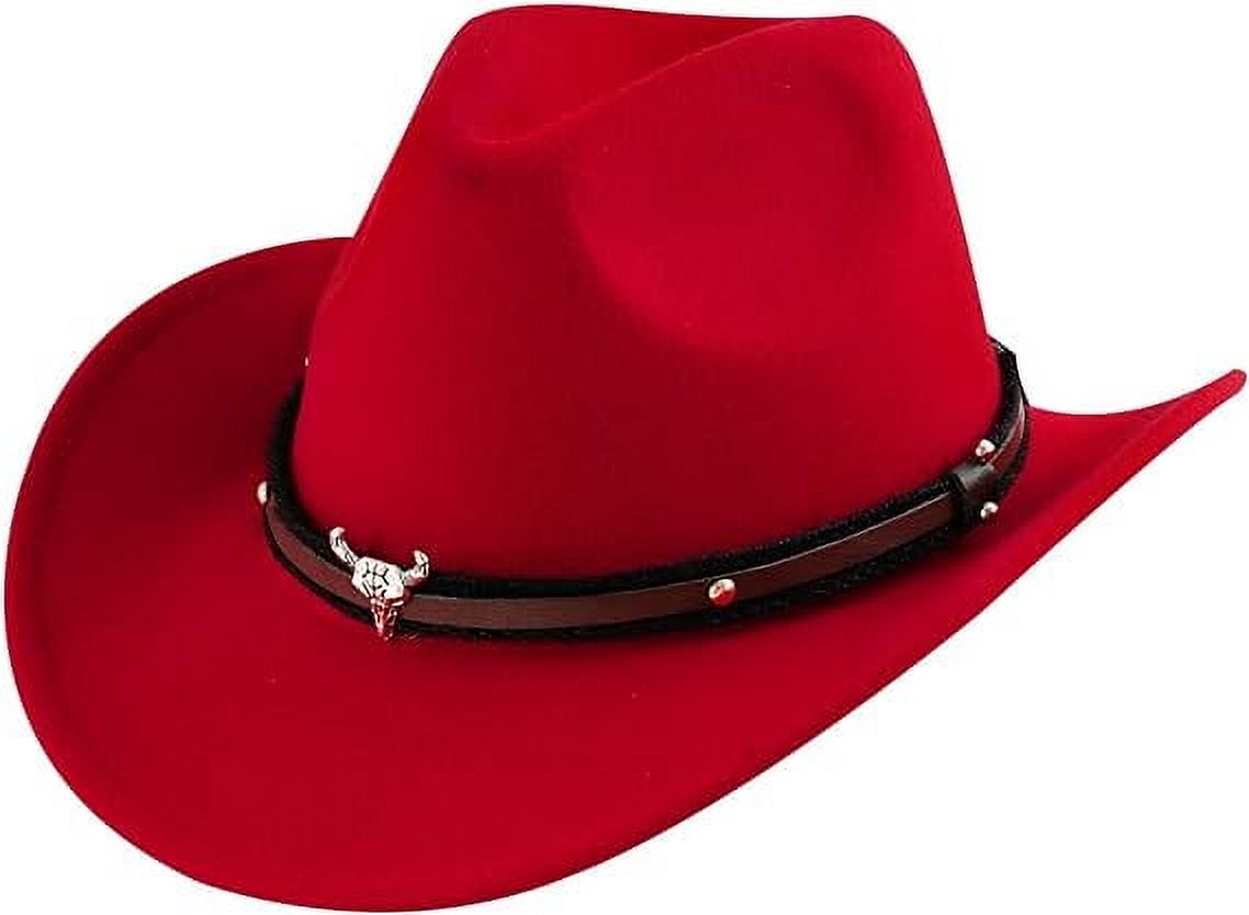 WoWstyle Unisex Western Cowboy Hat Faux Fur Felt Cowgirl Hats American Fedora Hats Outdoor Wide Brim Rodeo Hat with Strap