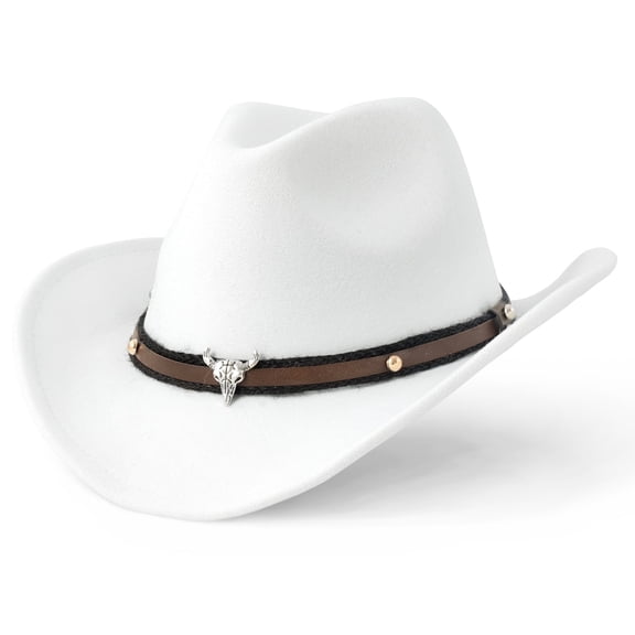 WoWstyle White Cowboy Hat for Adult Men Women Cowgirl Hat with Adjustable Leather Hat Band Western Cattleman Cowboy Rodeo Outfit for Outdoor Activities, Parties, Farm-Related Events, Music Festivals