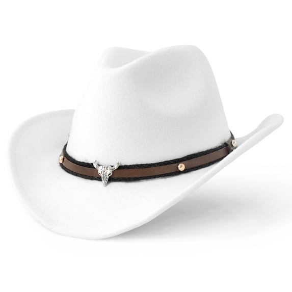 WoWstyle White Cowboy Hat for Adult Men Women Cowgirl Hat with Adjustable Leather Hat Band Western Cattleman Cowboy Rodeo Outfit for Outdoor Activities, Parties, Farm-Related Events, Music Festivals