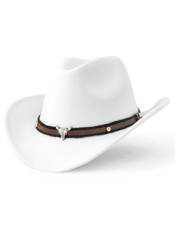 Lightweight Wide Brim Cowboy Hat for Men Women — Cattleman Western Fedora Hat Adjustable Vegan Leather Band Breathable White Cowgirl Hat for Rodeo, Country Concert, Halloween Costume