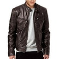 thumbnail image 1 of Men's Faux Leather Motorcycle Jacket Long Sleeve Hoodless Biker Jacket for Winter Zipper Coat Outerwear for Men, 1 of 4