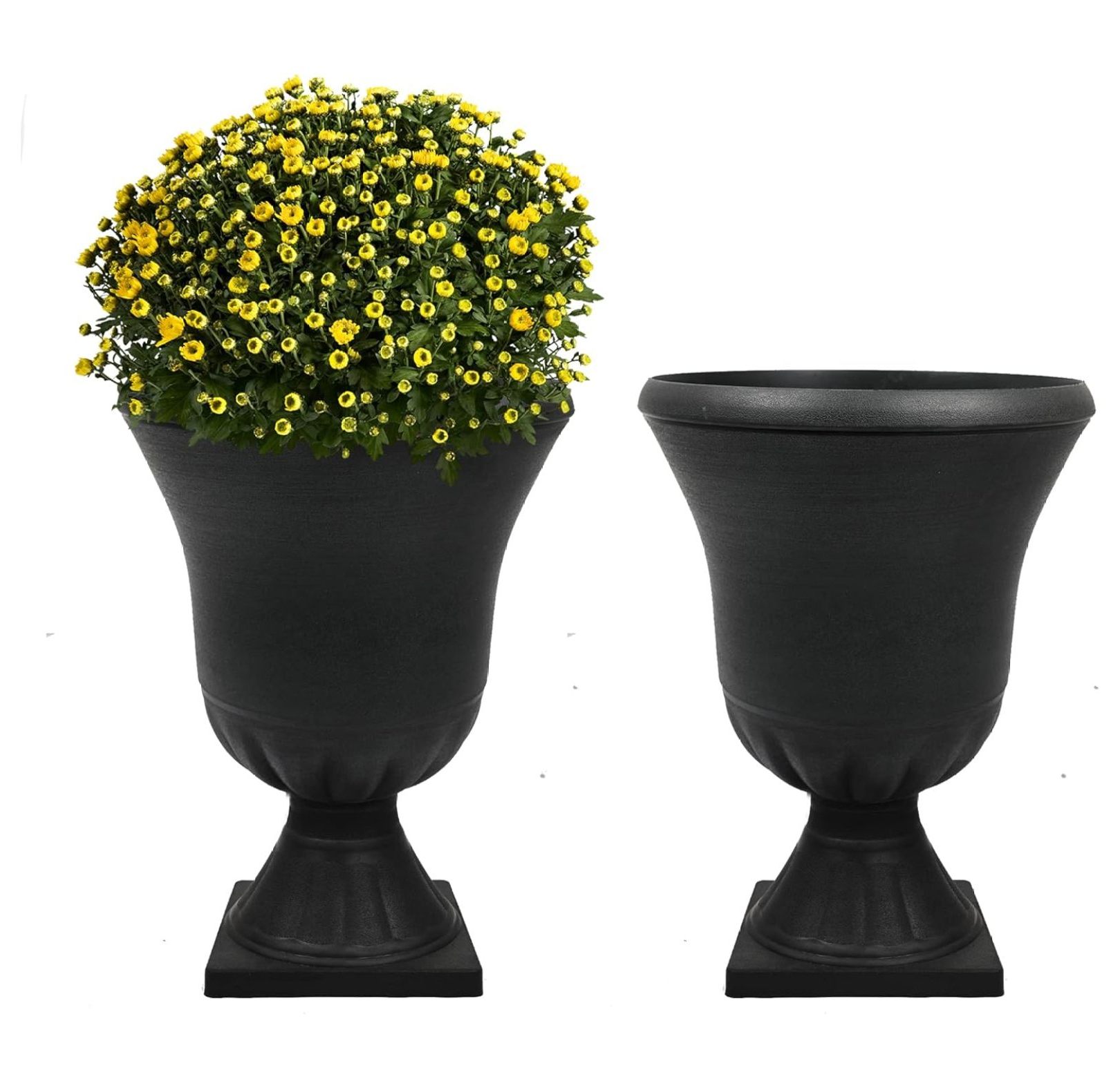 WoZHe Garden 2Pack Plastic Urn Planters for Outdoor Plants, 22'' Black