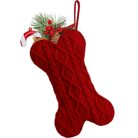 Woaeety 18 Inch Dog Christmas Stocking, Bone Shape Stocking Christmas for Dog, Large Pet Stockings Hanging Christmas Decorations Red)