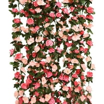 Woaeety 5pcs 41Ft Flower Garland Fake Rose Vine Artificial Flowers Hanging Rose Ivy Hanging Baskets Wedding Arch Garden Background Decor (Pink, 5)