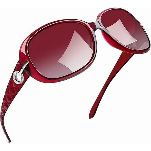 Woaeety Big Womens Sunglasses Polarized Trendy Sun Glasses Large Rectangle UV Protection Rhinestone Sunnies(Red)