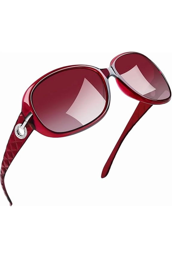 Big Womens Sunglasses Polarized Trendy Sun Glasses Large Rectangle UV Protection Rhinestone Sunnies(Red)
