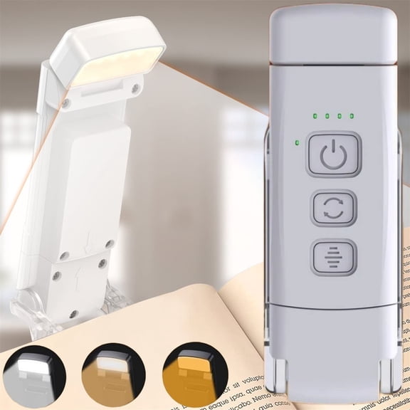 Woaeety Book Reading Light with Timer, Rechargeable Light for Reading, Clip-on LED Bookmark Lamp with 3 Amber Colors & 5 Brightness Dimmable for Night Reading Perfect for Book Lovers, White