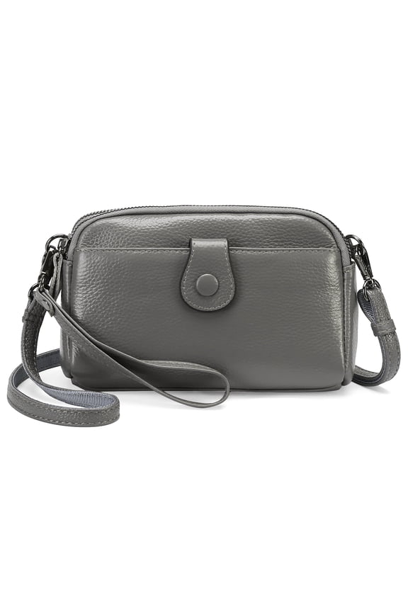 Crossbody Bags for Women Small Genuine Leather Shoulder Purse Cross Body Bag with Wristlet Top Zipper,Gary