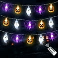 thumbnail image 1 of Woaeety Halloween Lights Decorations, 16 FT 30 LED Waterproof 3D Pumpkin Bat Ghost Battery Operated String Lights with Timer, 8 Lighting Modes Fairy Light for Home Window Indoor Outdoor Halloween Par, 1 of 7