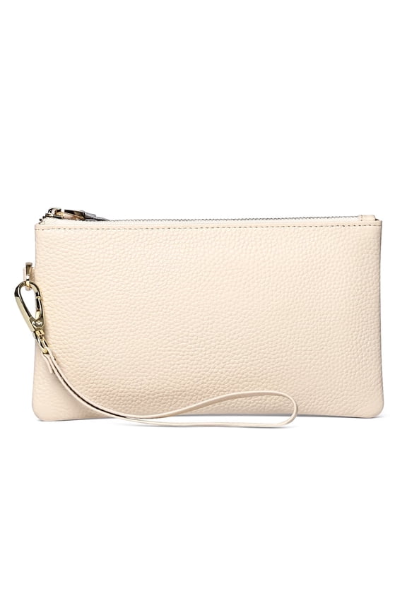 Men's Women's Wristlet Clutch Slim Leather Wallet RFID Blocking Handbag (off-white)