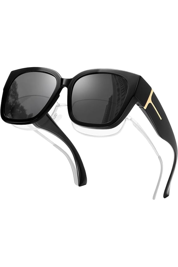 Oversized Over Sunglasses Women Mens Polarized UV400 Fit Over Glasses Trendy Square Wrap Around Shades for Driving-Black