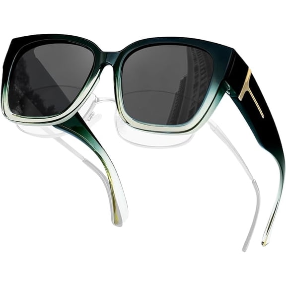 Woaeety Oversized Over Sunglasses Women Mens Polarized UV400 Fit Over Glasses Trendy Square Wrap Around Shades for Driving- Gradient Green