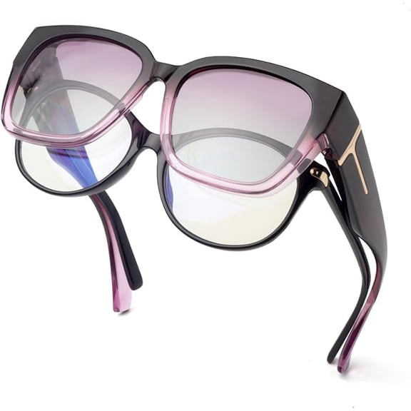 Woaeety Oversized Over Sunglasses Women Mens Polarized UV400 Fit Over Glasses Trendy Square Wrap Around Shades for Driving-Gradient Purple