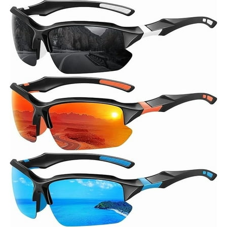 Woaeety Polarized Sports Sunglasses for Men - UV Protection Half Frame Sun Glasses for Running Fishing-3Pairs