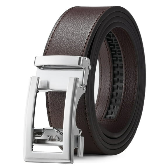 Woaeety Ratchet Belt for Men, Mens Dress Belt Leather Automatic Adjustable Click Buckle Belts(1166GS-Brown)