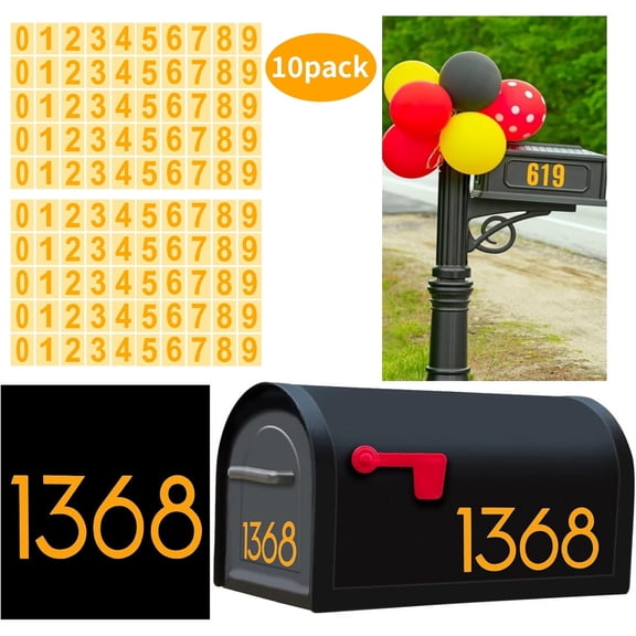 Woaeety Reflective Mailbox Numbers for Outside, 3 inch 10 Sets Waterproof Mailbox Numbers Stickers for Mailbox, Door, Garbage Bins, Self Adhesive,Glod