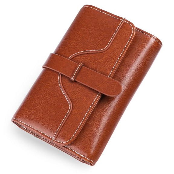 Woaeety  Small Wallets for Women Genuine Leather Trifold RFID Blocking Clutch Multi Card Holder with Zipper Coin Pocke(Brown)