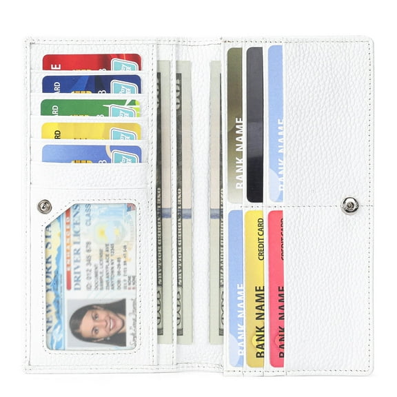 Woaeety Wallets for Women RFID Blocking Ultra Slim Real Leather Credit Card Holder Clutch-Pure white